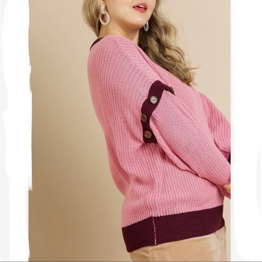 Umgee Plus Size Detachable Sleeve V-Neck Sweater - Picture 6 of 16
